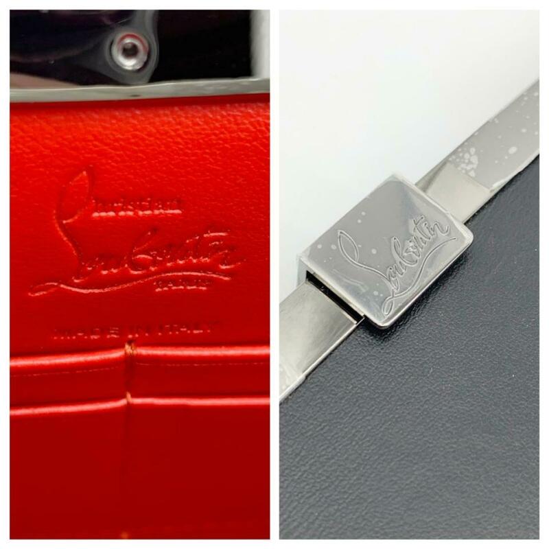 Christian Louboutin Clutch Palmette Calfskin Frame Chain Black Leather Shoulder