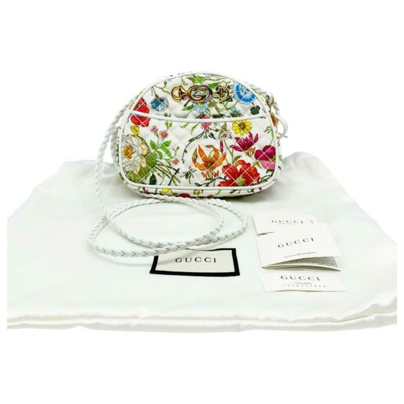 Gucci Ophidia Trapuntata Floral Mini White Canvas Cross Body Bag