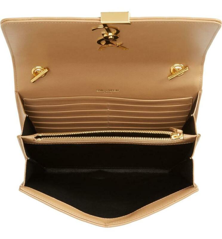 Saint Laurent Vicky Small Wallet On A Chain Monogram Beige Leather Shoulder Bag