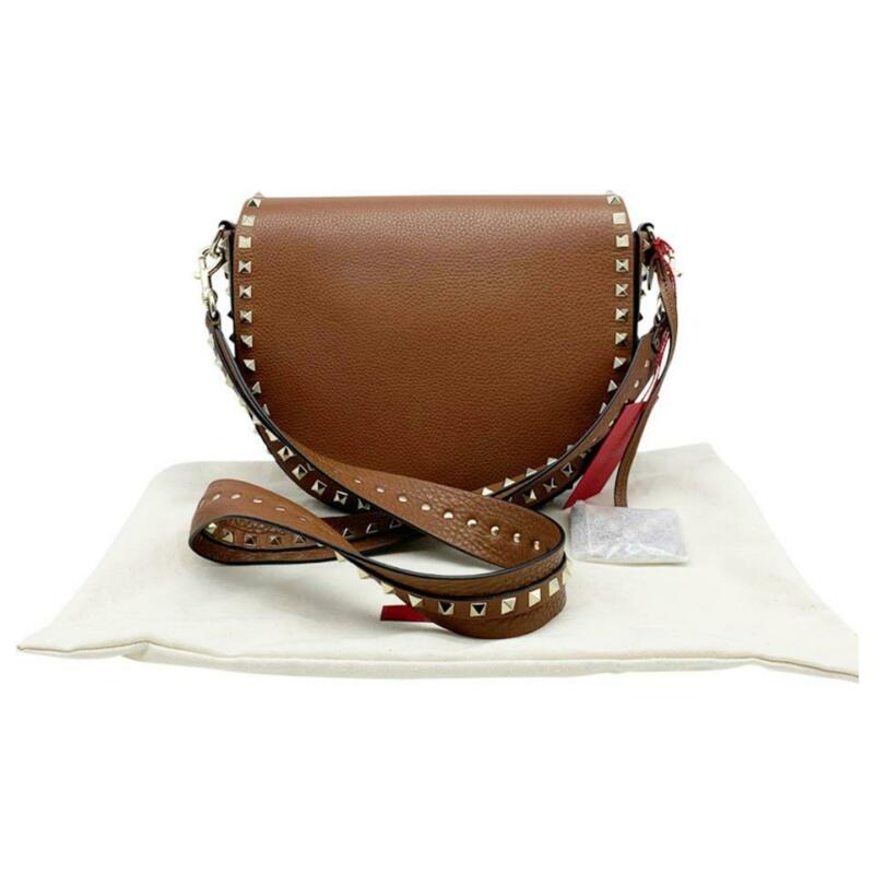 Valentino Crossbody Rockstud Saddle Brown Leather Shoulder Bag