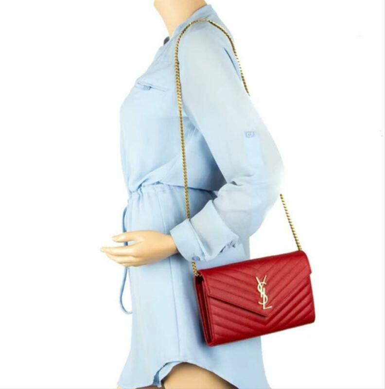 Saint Laurent Chain Wallet Medium Monogram New Red Leather Cross Body Bag