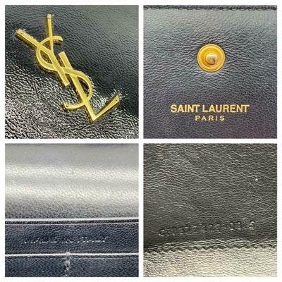 Saint Laurent Wallet on Chain Monogram Kate Calfskin Black Patent Leather Cross