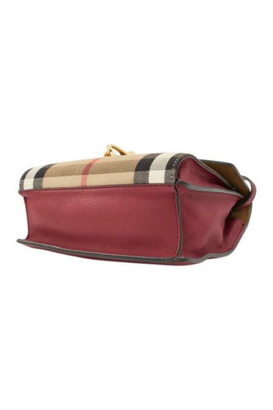 Burberry Small Macken House Check Red Leather Cross Body Bag