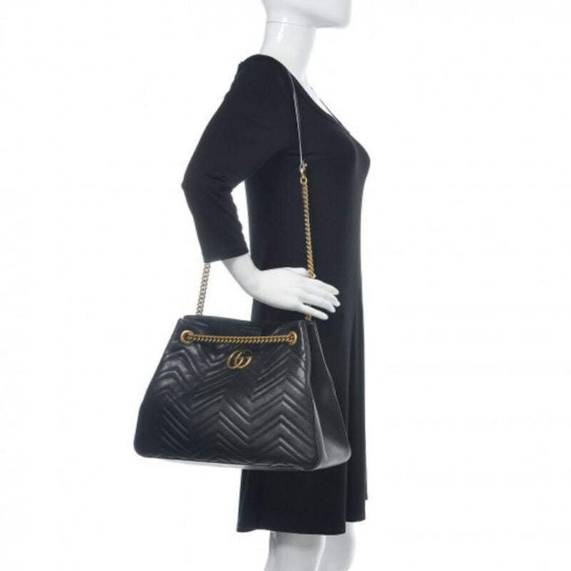 Gucci GG Marmont Calfskin Matelasse Medium Black Leather Shoulder Bag