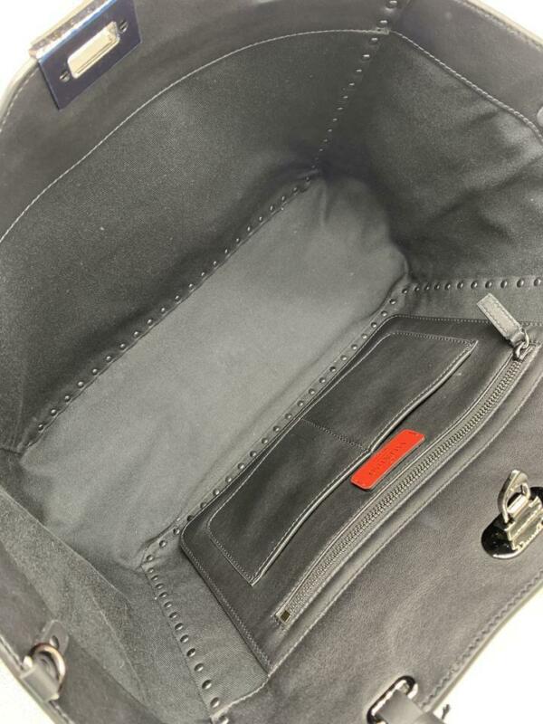 Valentino Rockstud Chevron Stripe Medium Black Leather Tote