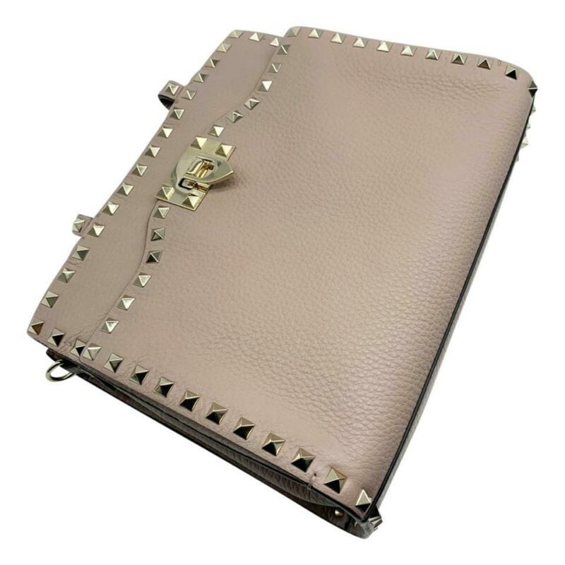 Valentino Small Rockstud Satchel Pink Beige Leather Tote