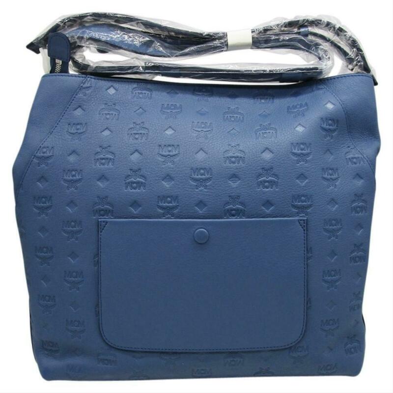 MCM Hobo Bag Klara Large Monogrammed Luft Blue Leather Tote