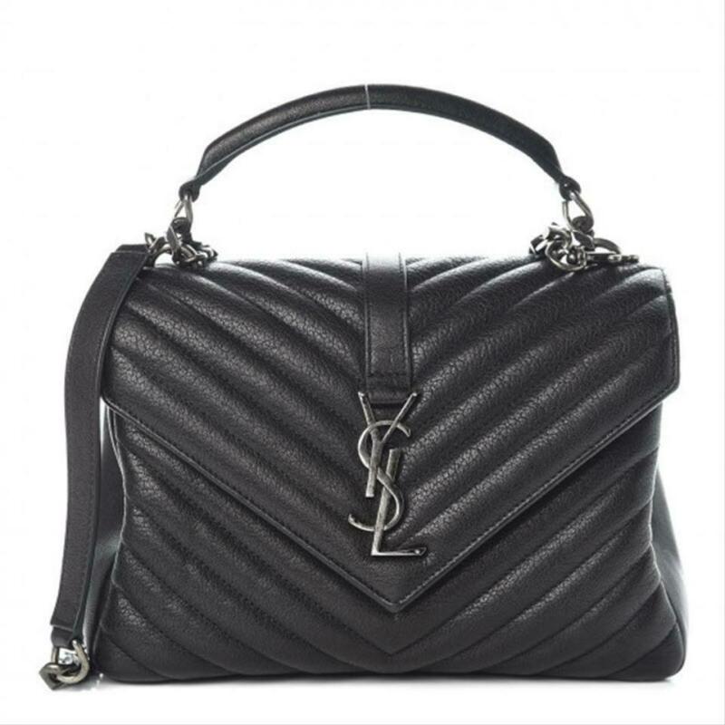 Saint Laurent Matelasse Chevron Medium College Monogram Black Sheepskin Leather