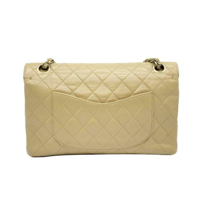 Chanel Double Flap Medium Chain Beige Leather Shoulder Bag