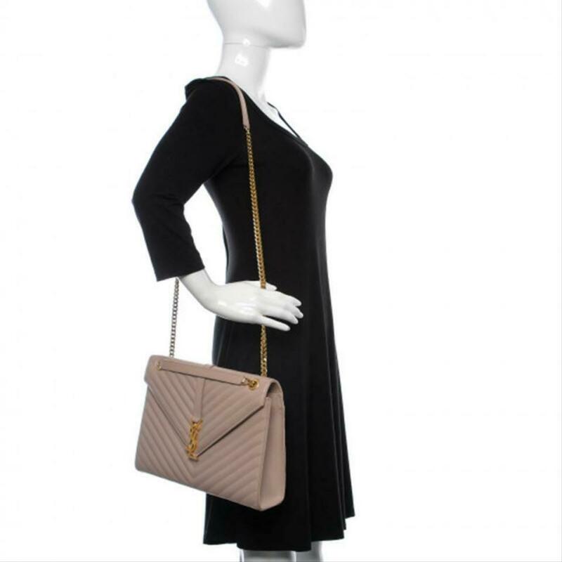 Saint Laurent Envelope Grain De Poudre Matelasse Chevron Large Monogram Satchel