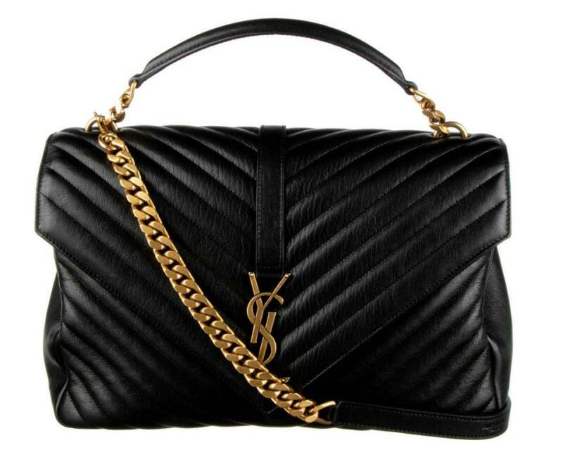 Saint Laurent Matelasse Chevron Large College Monogram Satchel Black Sheepskin