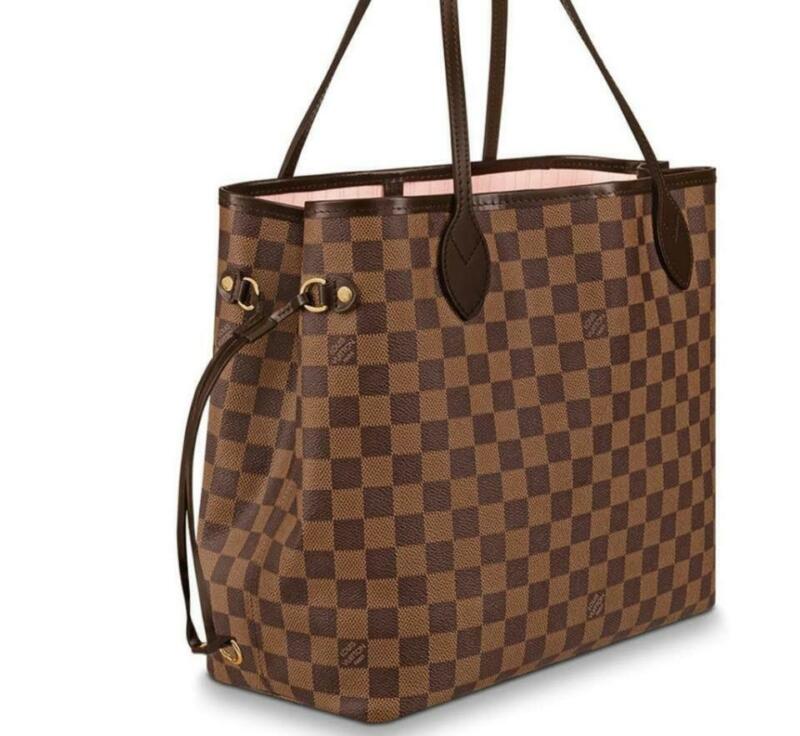 Louis Vuitton Neverfull 2019 Mm Damier Ebene Rose Ballerine Brown Coated Canvas