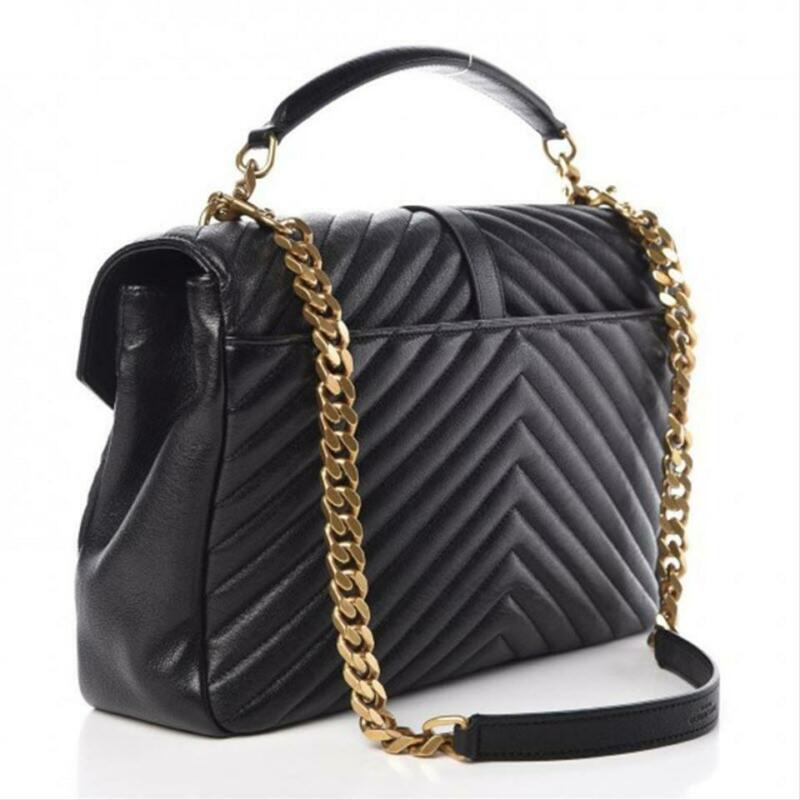 Saint Laurent Matelasse Chevron Large College Monogram Satchel Black Sheepskin