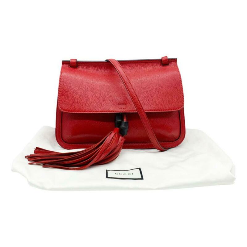Gucci Medium Bamboo Daily Bright Flame Red Leather Shoulder Bag