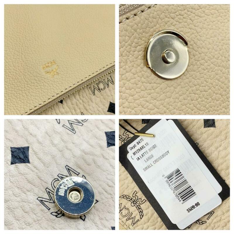 MCM Corina Leather & Visetos Foldover Beige Coated Canvas Cross Body Bag