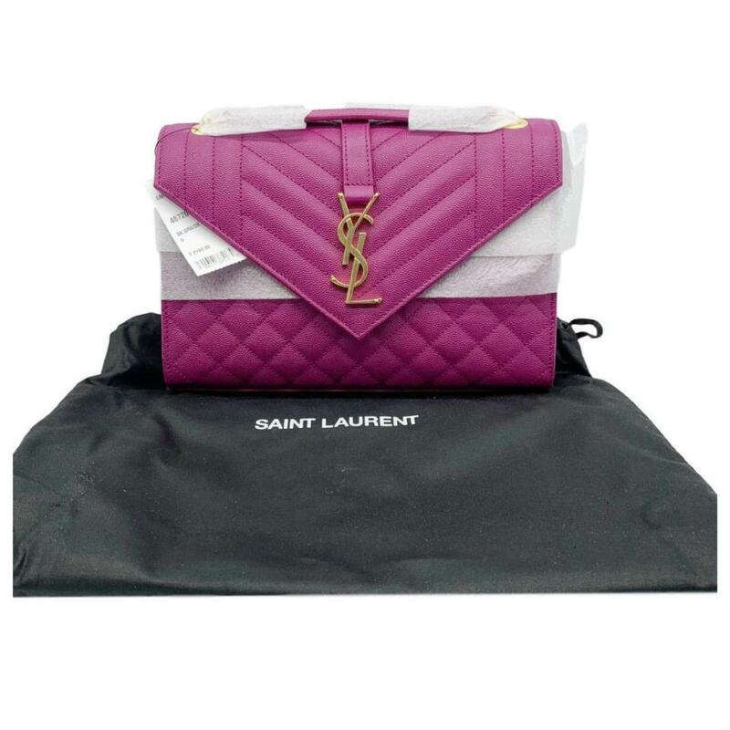 Saint Laurent Monogram Envelope Medium Calfskin Deep Grape Pink Leather