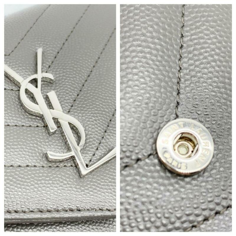 Saint Laurent Chain Wallet Small Envelope Monogram Grey Leather Cross Body Bag