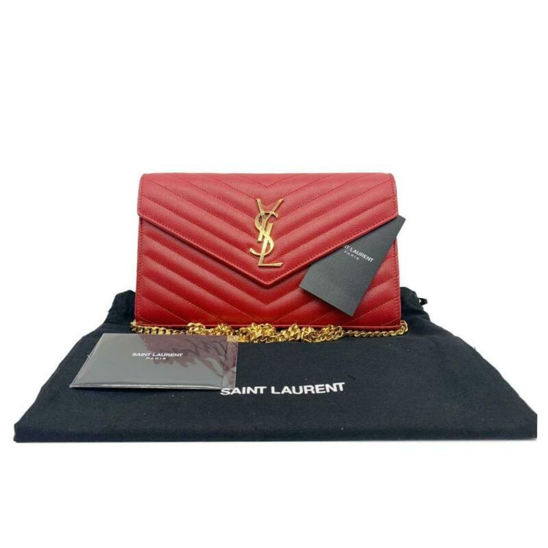 Saint Laurent Chain Wallet Medium Monogram New Red Leather Cross Body Bag