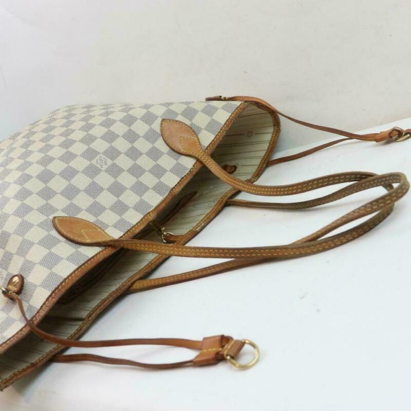 Louis Vuitton Neverfull Mm White Damier Azur Canvas Tote