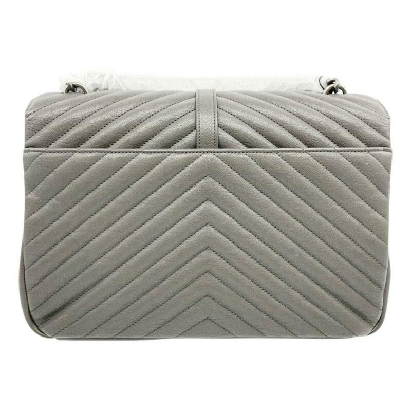 Saint Laurent Monogram Envelope Matelasse Chevron Large College Satchel Grey
