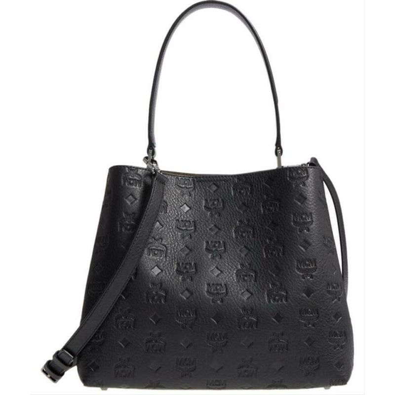 MCM Crossbody Hobo Bag Sara Convertible Shopper Black Leather Tote