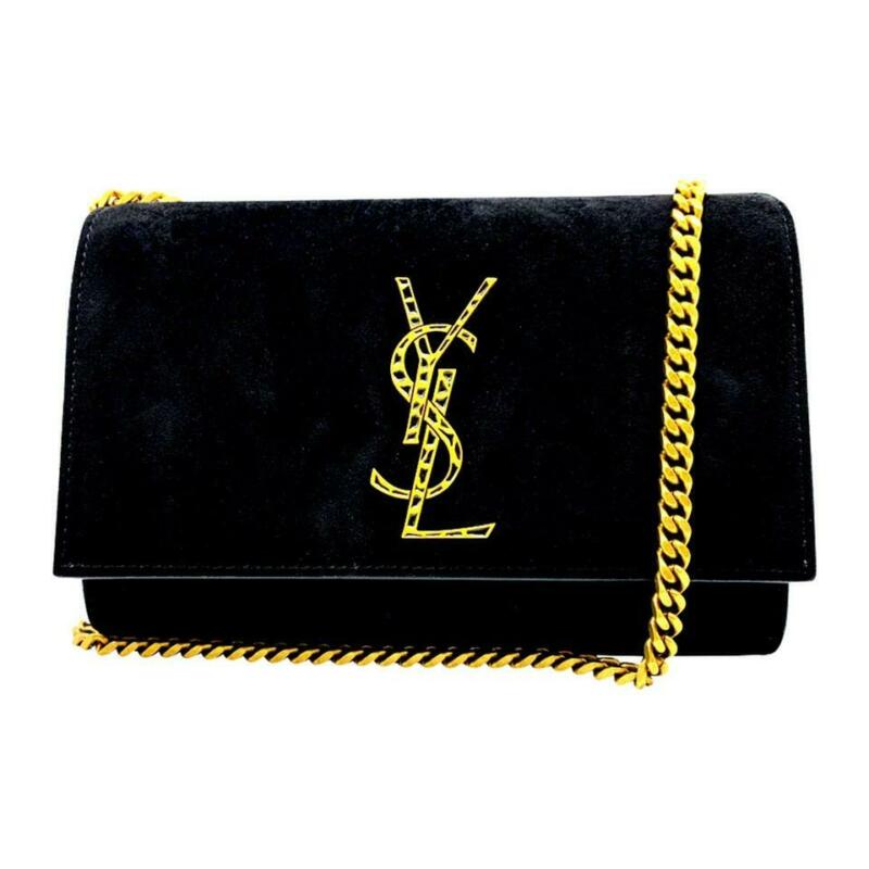 Saint Laurent Monogram Kate New Small Monogram Gold Black Suede Leather