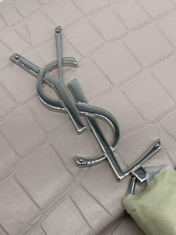 Saint Laurent Monogram Kate Chain Wallet Monogram Tassel Croc Pink Crocodile