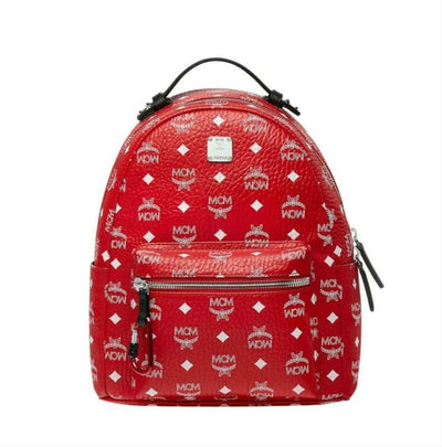 MCM Stark Logo Red Coated Canvas Backpack