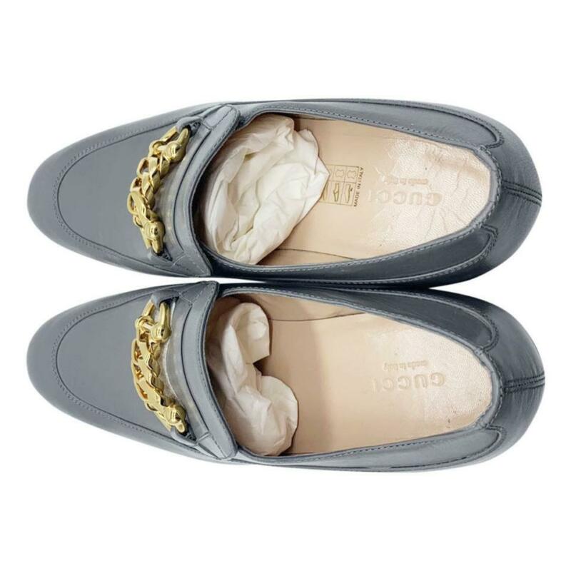 Gucci Grey Ebal Chain Loafer Pump Mules/Slides