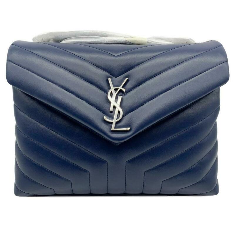 Saint Laurent Monogram Loulou Medium Navy Blue Calfskin Leather Shoulder Bag