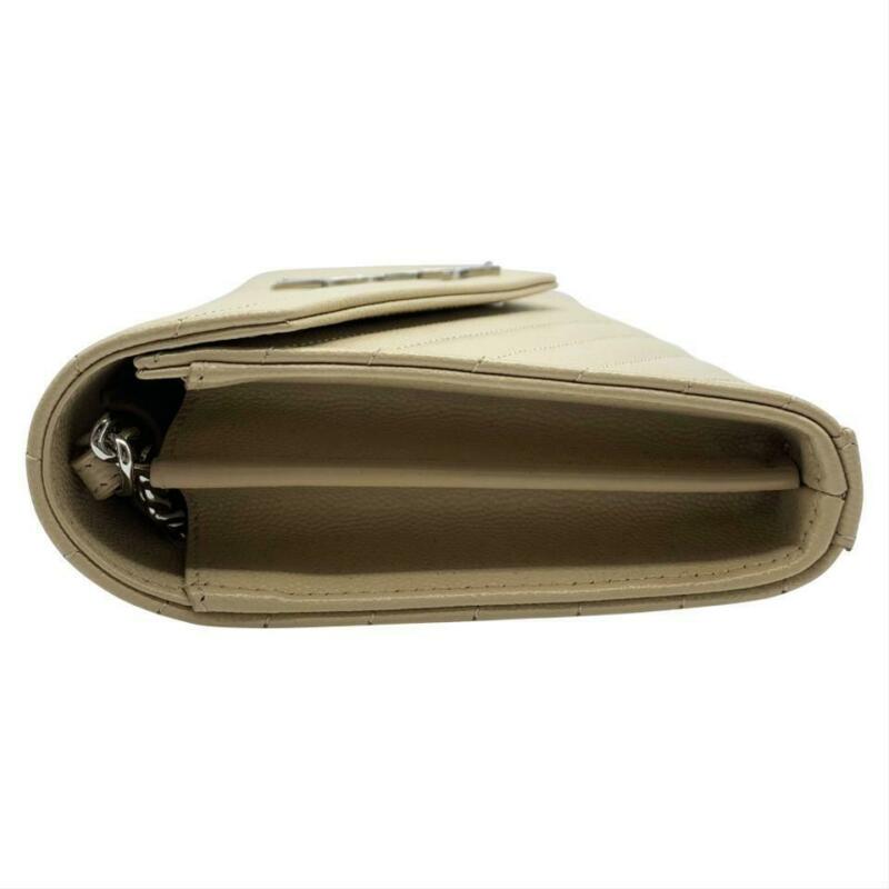 Saint Laurent Monogram Medium Wallet On A Chain Woc Beige Leather Cross Body Bag