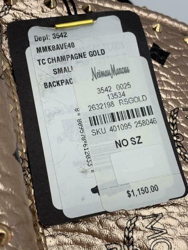 MCM Stark Outline Studs Champagne Gold Leather Backpack