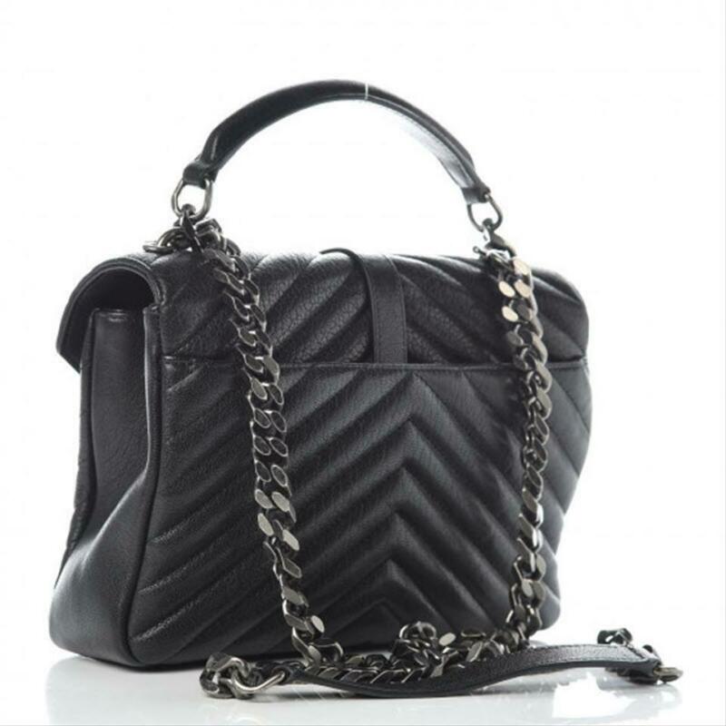 Saint Laurent Matelasse Chevron Medium College Monogram Black Sheepskin Leather