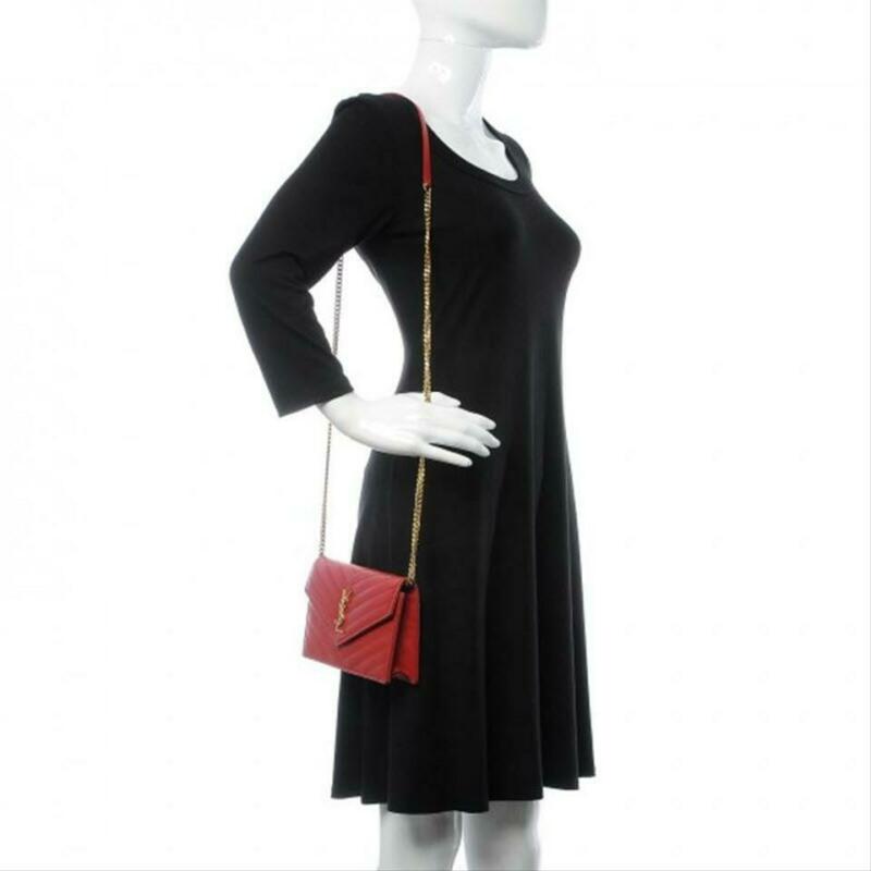 Saint Laurent Chain Wallet Small Monogram Matelasse Red Leather Cross Body Bag