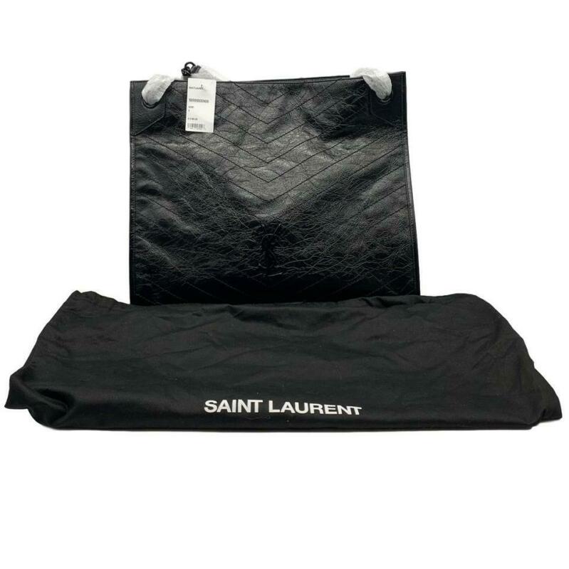 Saint Laurent Niki Large Crinkled Calf Shopper Black Leather Tote