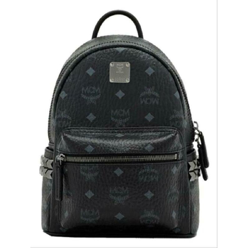 MCM Mini Black Coated Canvas Backpack