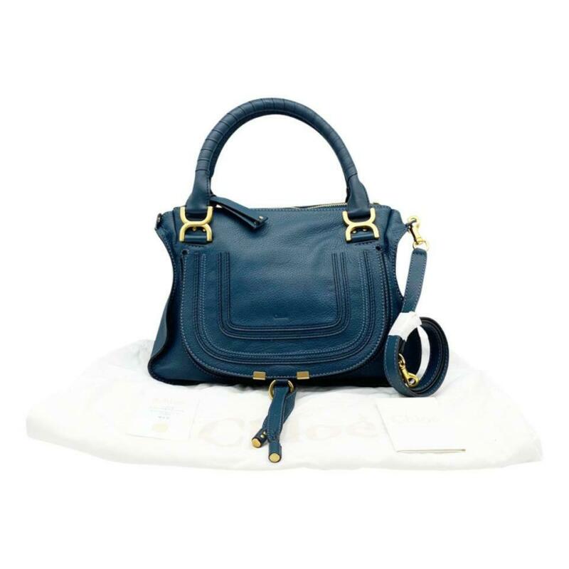 Chloé Marcie Medium Satchel Blue Leather Shoulder Bag