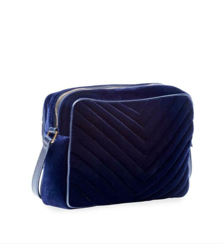 Saint Laurent Camera Lou Medium Ysl Monogram Quilted Blue Velvet Cross Body Bag
