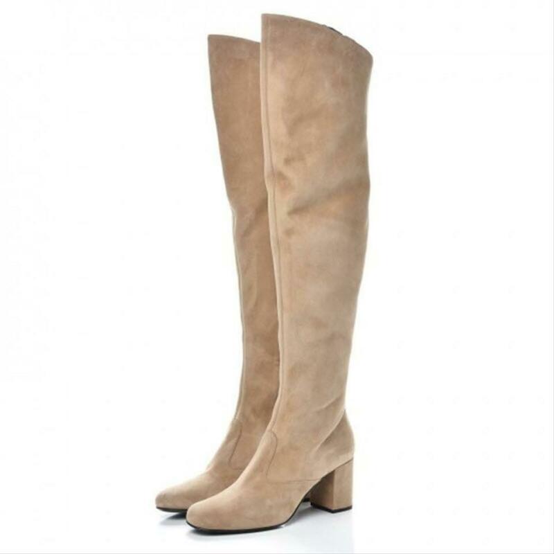 Saint Laurent Beige Suede Babies Over The Knee Boots/Booties