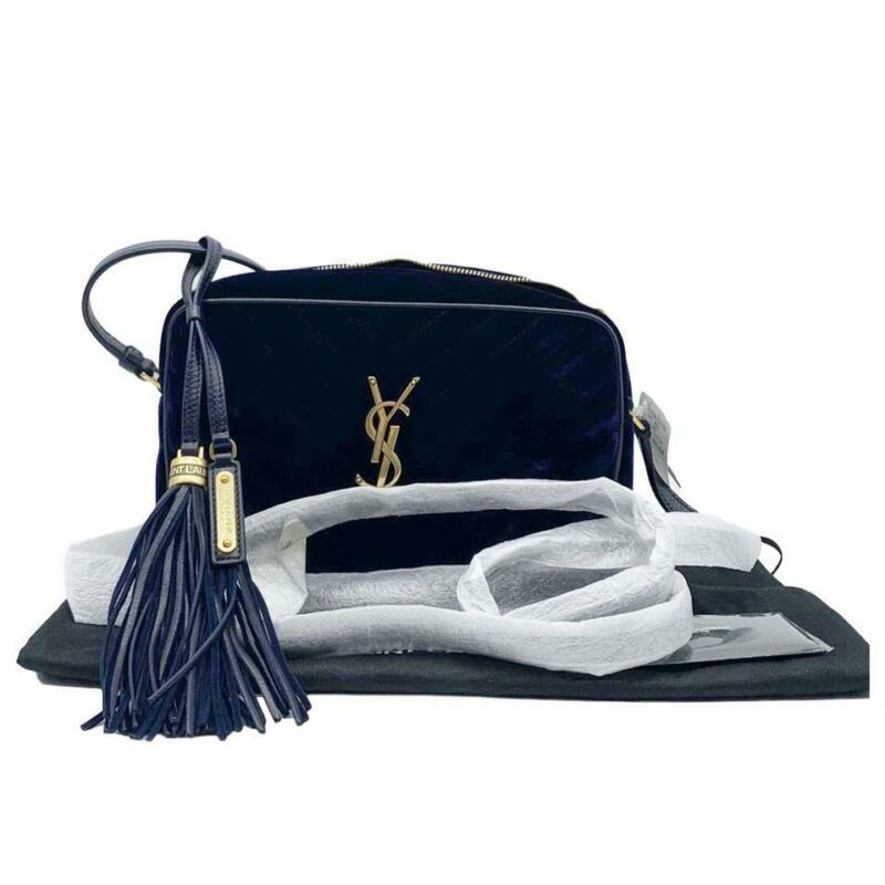 Saint Laurent Camera Lou Medium Ysl Monogram Quilted Blue Velvet Cross Body Bag