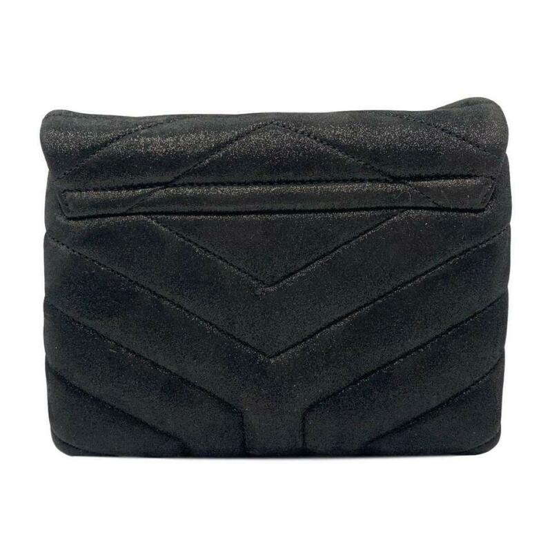 Saint Laurent Monogram Loulou Mini Glitter Black Suede Leather Cross Body Bag