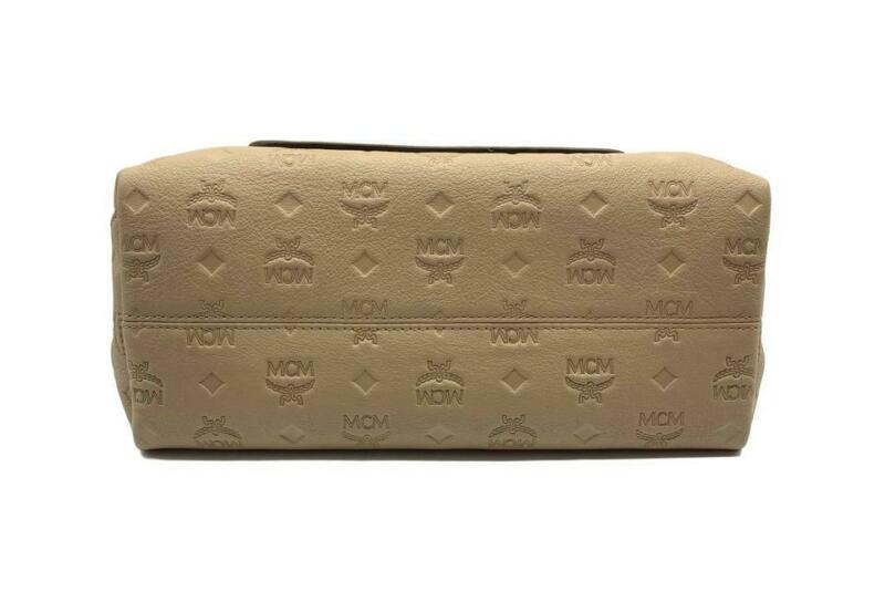 MCM Hobo Klara Monogrammed Beige Leather Shoulder Bag