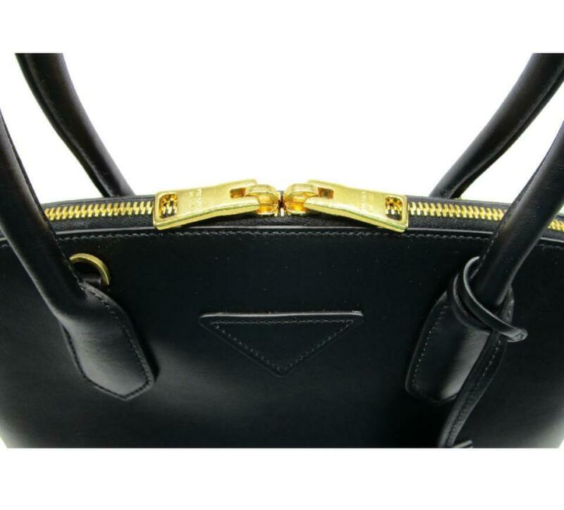 Prada Calfskin Dome Logo Black Leather Satchel