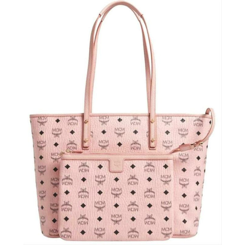 MCM Medium Anya Diamond Visetos Shopper Pale Light Pink Coated Canvas Tote