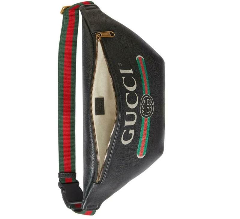 Gucci Belt Bum Retro Print Fanny Pack 80 Black Leather Messenger Bag