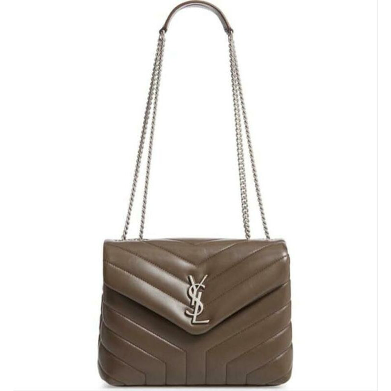 Saint Laurent Monogram Loulou Small Matelassé Brown Leather Shoulder Bag