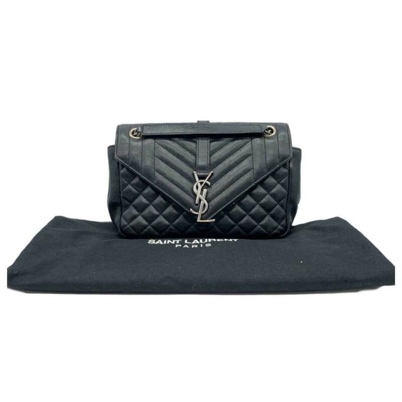 Saint Laurent Envelope Medium Tri-quilt College Monogram Satchel Black Sheepskin