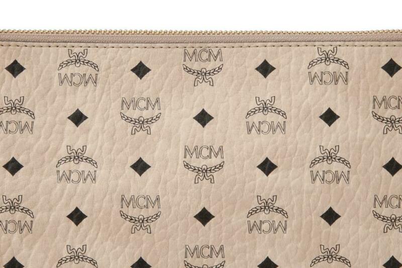 MCM Large Diamond Visetos Pouch Beige Coated Canvas Cross Body Bag