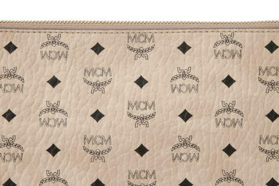 MCM Large Diamond Visetos Pouch Beige Coated Canvas Cross Body Bag
