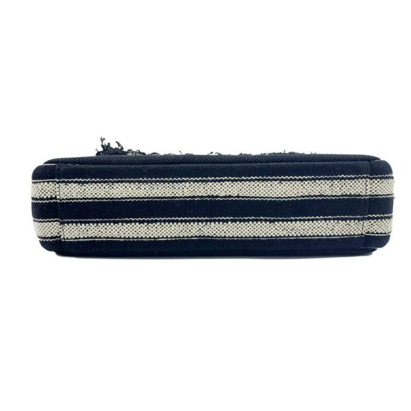 Saint Laurent Monogram College Large Striped Flap-top Black Canvas Shoulder Bag